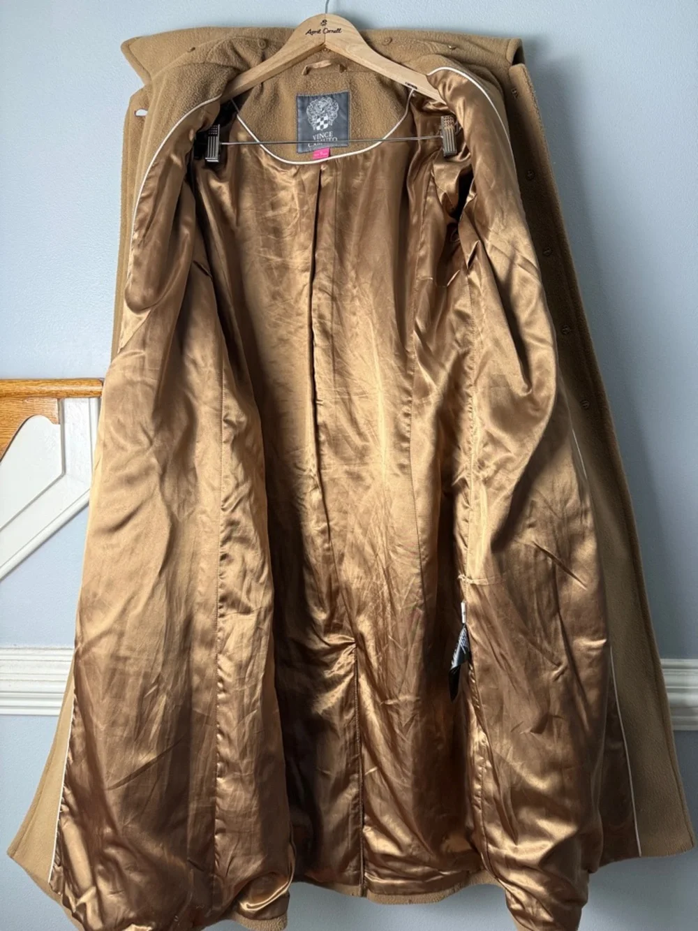 Vince Camuto Camel Trench Coat with Faux Fur Cuffs - Picture 9 of 11